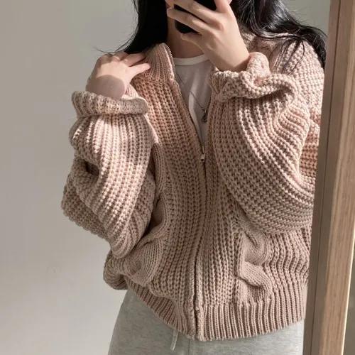Idle Style Zipper Sweater Women's Coat Pink - Shop at LoveMi