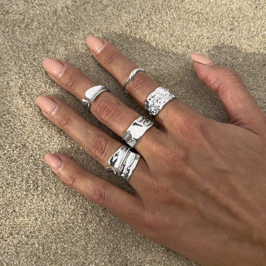 Ocean Wind Ring Irregular Liquid-Like Lines Metal Open-End Ring