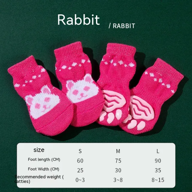Non slip Sole Socks Teddy Corgi Cat Supplies 4 Pack Pink Rabbit - Shop at LoveMi