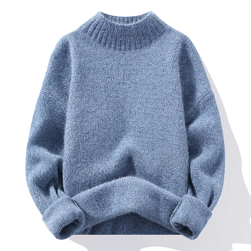 Fashionable Casual Solid-Color Crew-Neck Loose Knitted Pullover