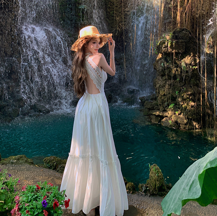 Women's Sexy Backless White Slip Dress 3