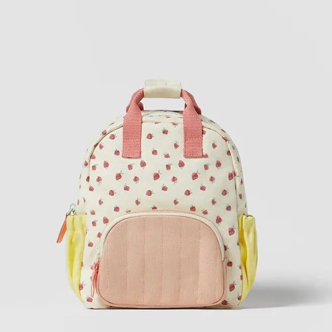 New Cotton Canvas Dopamine Strawberry Multicolor Printing Cute Children