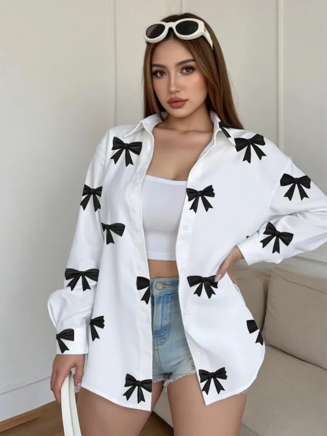 Fashionable High end Loose Printed Shirt White - Shop at LoveMi