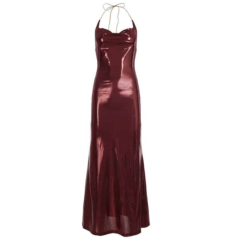 Solid Color Casual Retro style Halter Bodycon Dress Red - Shop at LoveMi