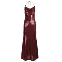 Solid Colour Casual Retro-style Halter Bodycon Dress - Red - View 1