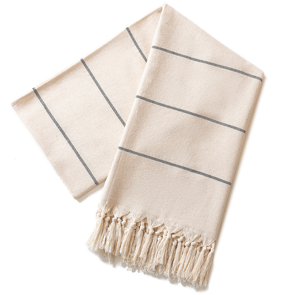 Embroidered Cream-colored Tassel Beach Towel