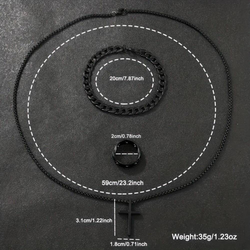 Men's Fashion Watch Ring Necklace Bracelet Set - Stainless Steel Jewelry Collection for Daily Wear 10