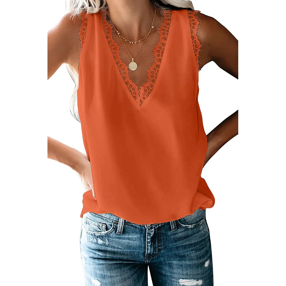 Bottoming Vest T-shirt Women's Summer European And American V-neck Lace Sleeveless Loose Top 253064 - Lc253064 203-M