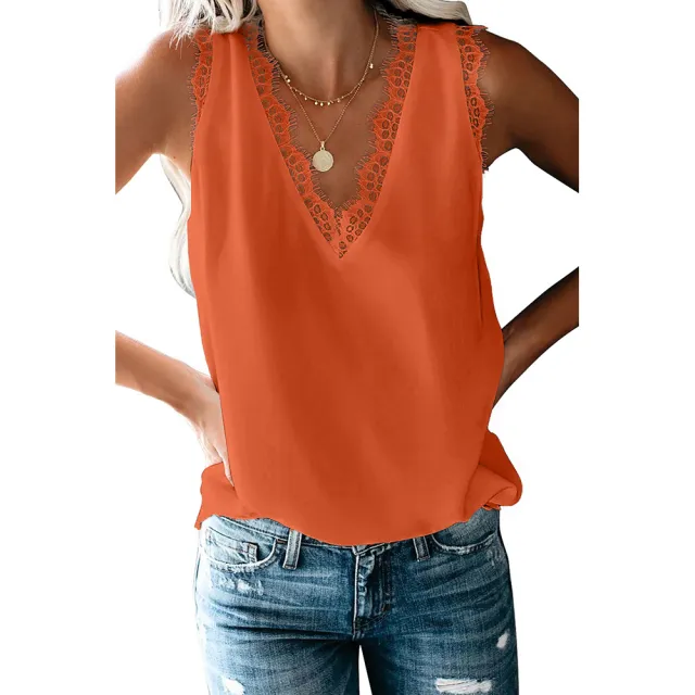 Bottoming Vest T shirt Women's Summer European And American V neck Lace Sleeveless Loose Top 253064 Lc253064 203 S - Shop at LoveMi
