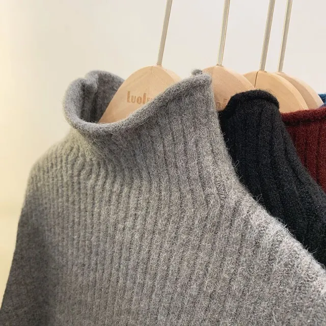 Half Collar Thickened All matching Solid Color Bottoming Sweater Gray - Shop at LoveMi
