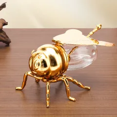 Bee Shaped Honey Jar With Spoon Versatile Novelty Container Condiment Pot For Condiments Oil Kitchen Festive Parties Kitchen Gadgets - Gold - View 1