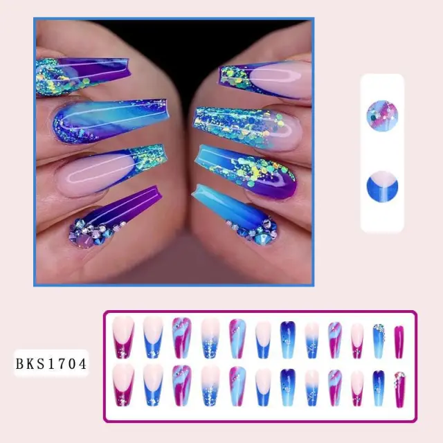 French Style Nail Tip Wear Armor Middle Nail Stickers Blue Purple Gradient Nail Tip Bks1704 - Shop at LoveMi