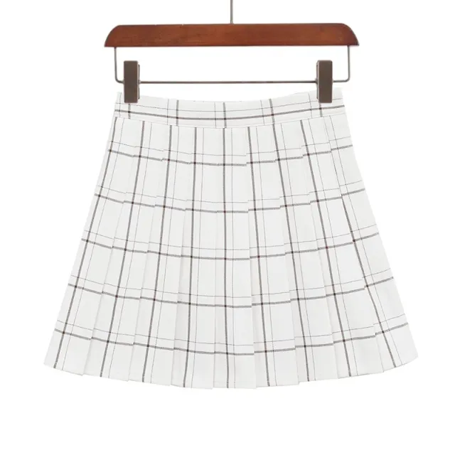 Plaid Pleated High Waist Skirt A Line Skirt White Grid - Shop at LoveMi