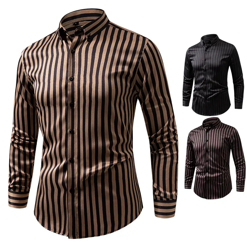 Stretch Business Striped Long-Sleeve Casual Slim-Fit Shirt