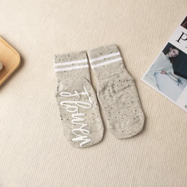 Fashionable And Minimalist English Letter Socks Gray Flower Girl - Shop at LoveMi