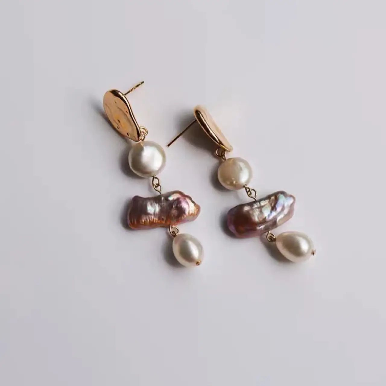Lavender Natural Baroque Shaped Pearl Earrings