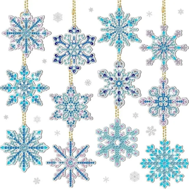 Diamond Painting, Acrylic Keychain Double sided DIY Full Diamond Christmas Snowflake 12 Pieces - Shop at LoveMi
