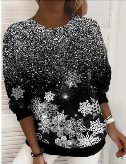 Snowflake Women's Sweater Printed Pullover - Lypyl1-Xl