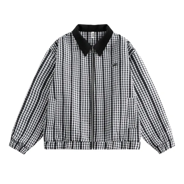 Plaid Loose Jacket European And American High Street Tide Spring And Autumn Black - Shop at LoveMi