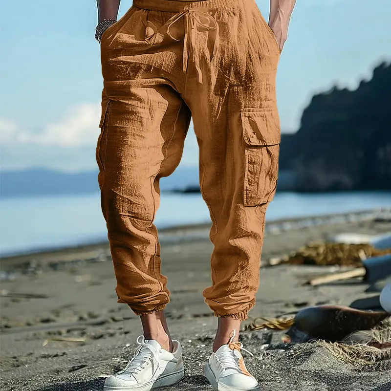 Men's Casual Trousers Ankle-tied Multi-pocket Tether Solid