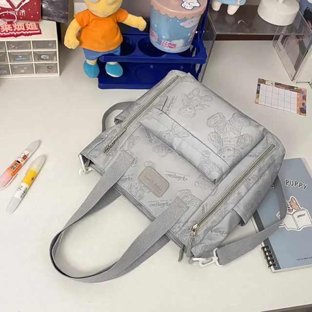 Bear Print Large Capacity Multi Pocket Tote Bag Shoulder Bag Crossbody Lightweight For Going Out Handbag Gray - Shop at LoveMi