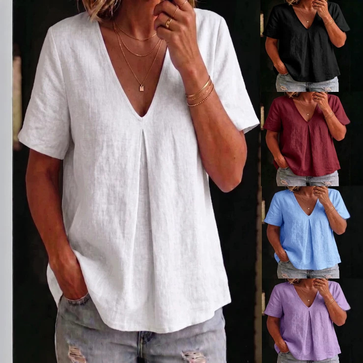 Women's pleated short-sleeve shirt – lifestyle casual styling
