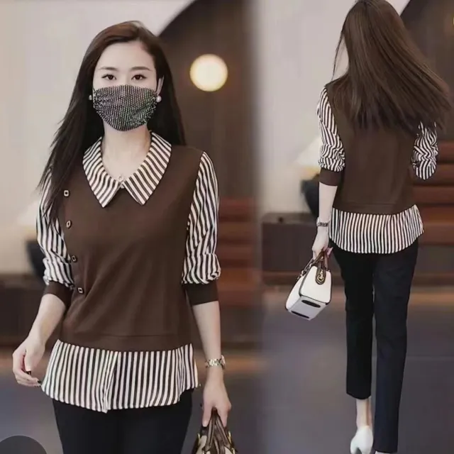 Western Style Youthful looking Fake Two Pieces Shirts Ladies Coffee - Shop at LoveMi