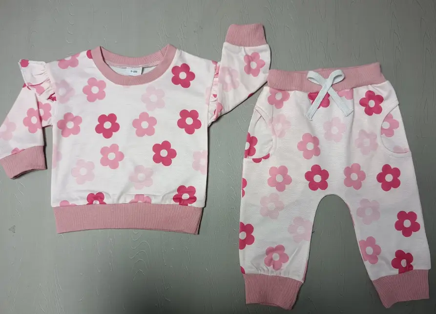 Floral Flounced Sleeve Sweatshirt And Trousers Two-piece Set