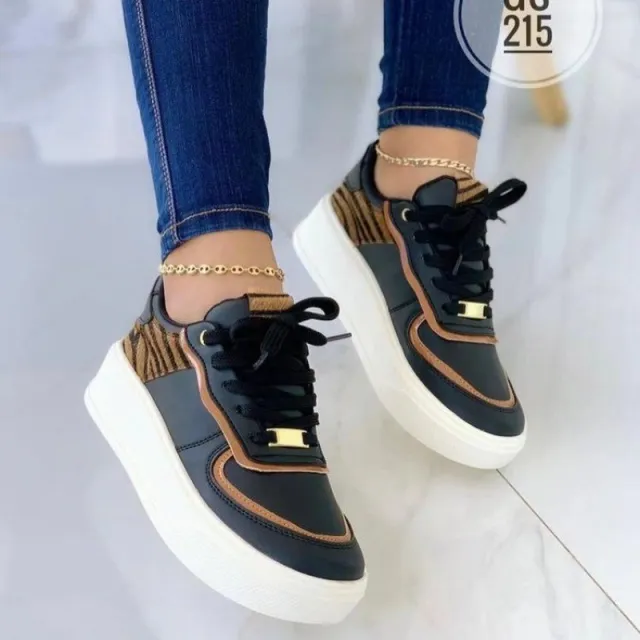 Autumn New European And American Color Matching Platform Lace up Comfortable Sports Casual Women's Sneakers Black - Shop at LoveMi