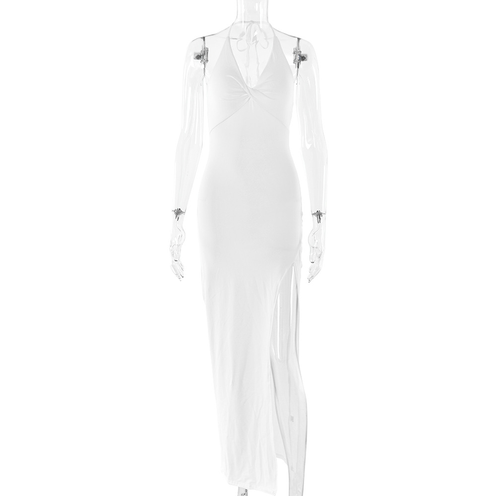 Women's New Backless Sexy V-neck Strap Slit Graceful And Fashionable Dress