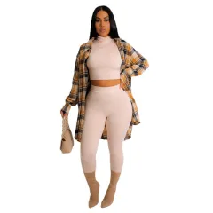 Womens Casual Turn-Down Collar Plush Plaid Shirt Dress - Yellow - View 1