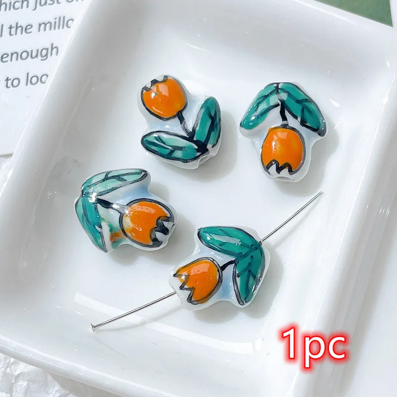 Porcelain Hand Painted Printed Tulip Perforated Ceramic Beads Diy Jewellery Accessories Materials - 3 Single Price