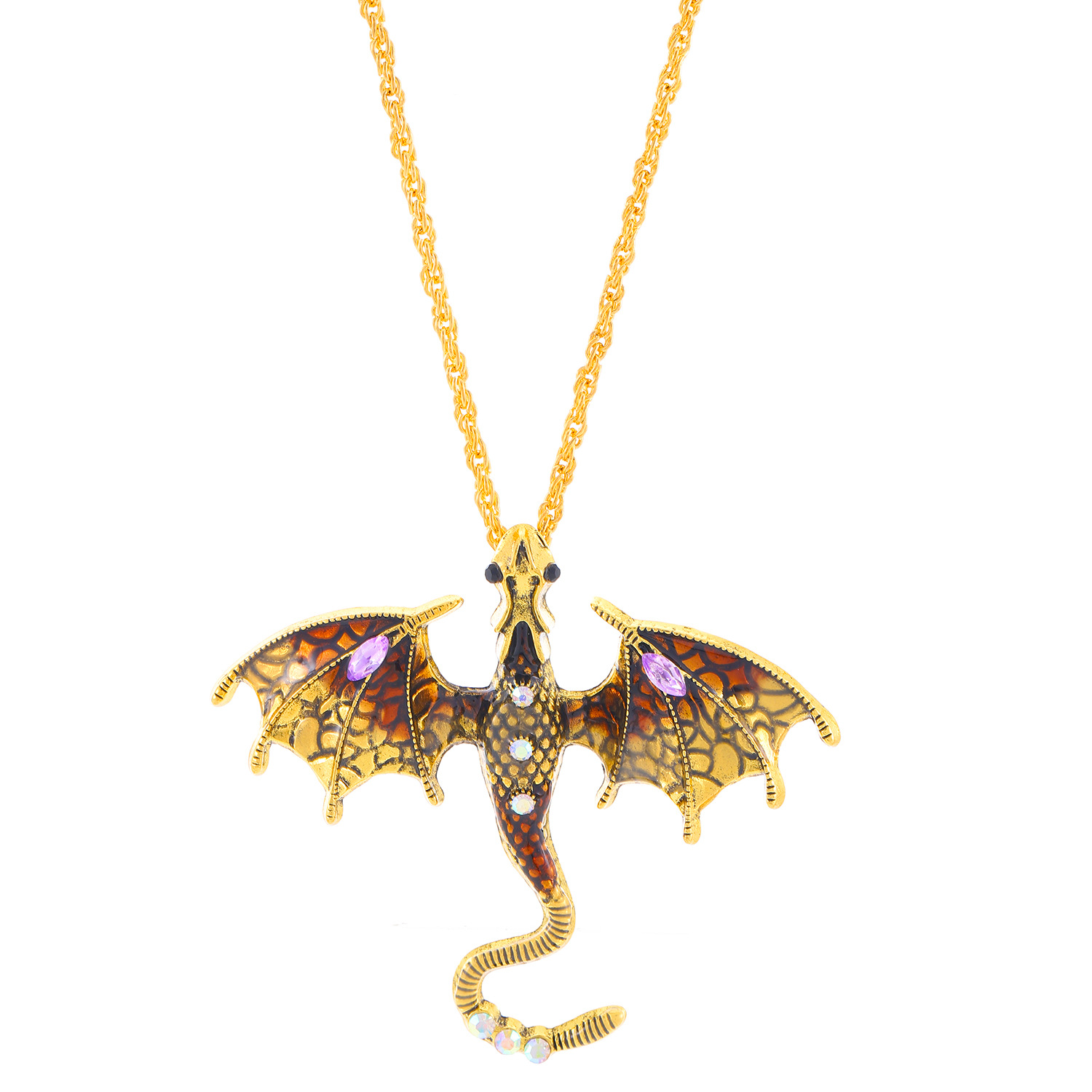 Retro Oil-drop Cartoon Flying Dragon Pendant Hip-hop Rhinestone-studded Necklace For Clubbing