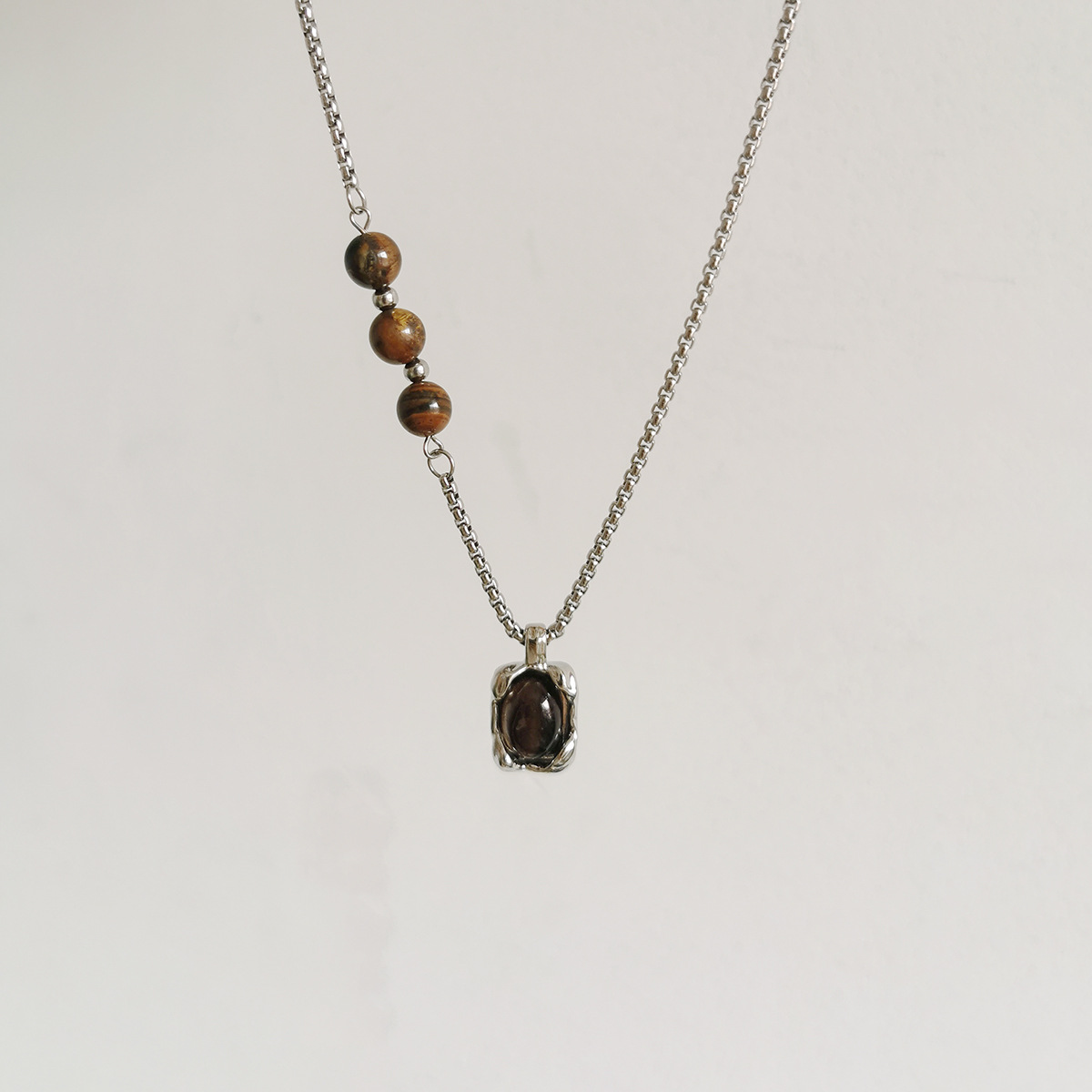 Square Natural Stone Pendant Twin Necklace For Women