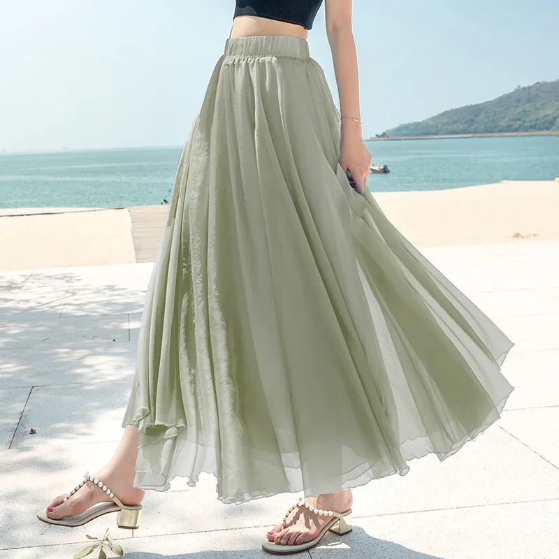 Chiffon Skirt Large Swing Skirt Vacation Beach Dress Fairy Dress - Ingreen