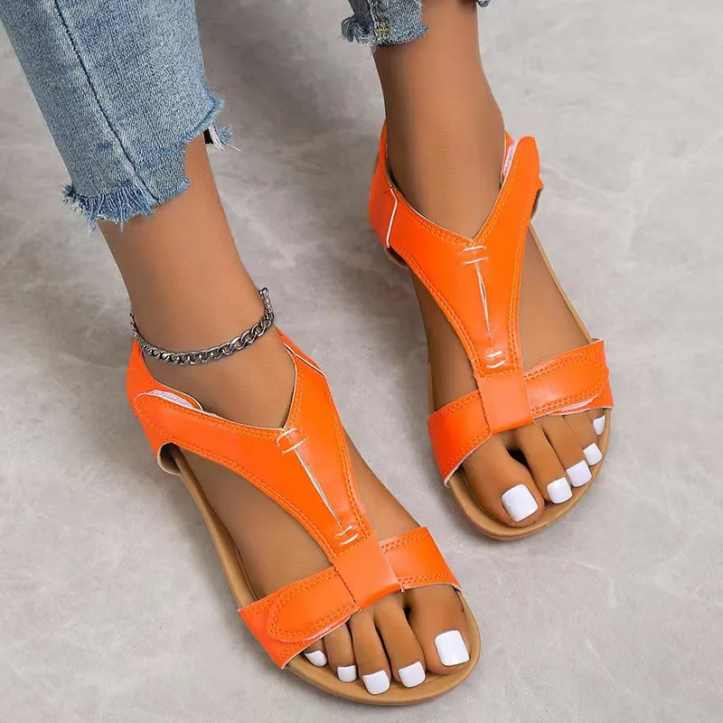 Platform Wedge Women's Shoes Velcro Buckle Sandals - Red