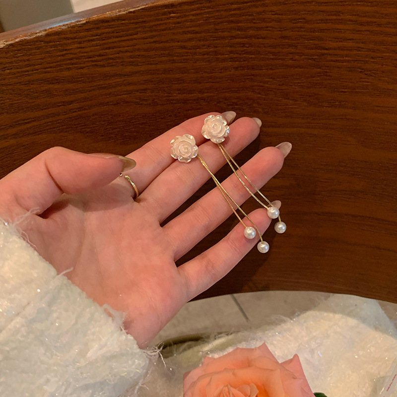 Elegant Tassel Earrings With Camellia Design For Women