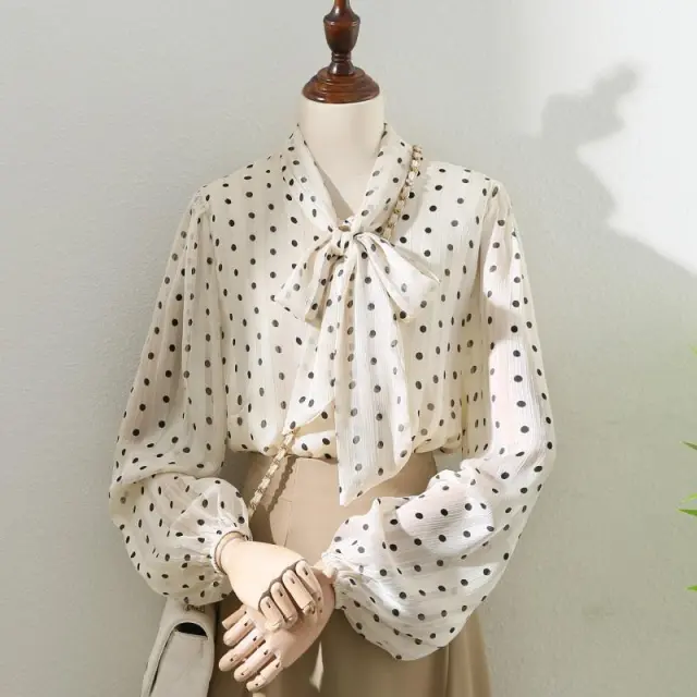 Retro Apricot Polka Dot Blouse Women Apricot - Shop at LoveMi