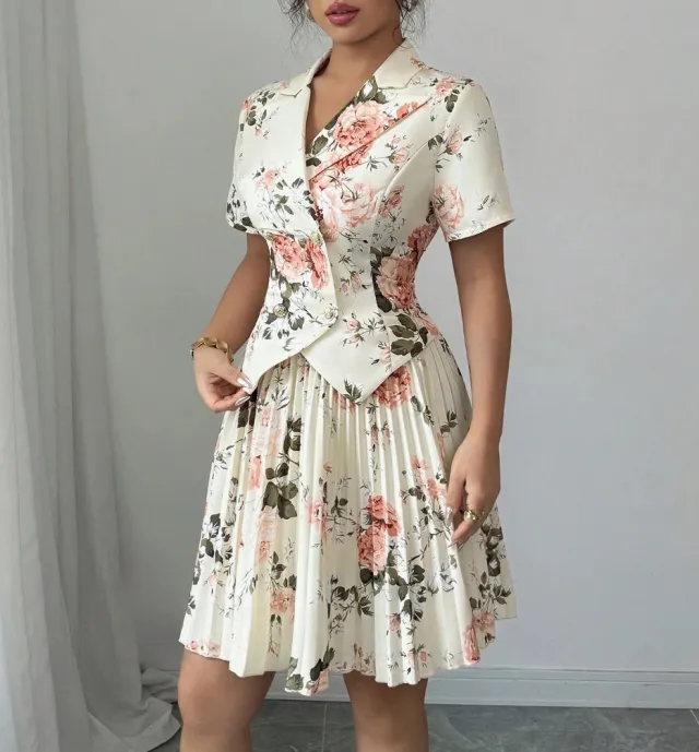 New Springautumn Womens Fashion Versatile Set Elegant Floral print Casual Two piece Outfit White - Shop at LoveMi