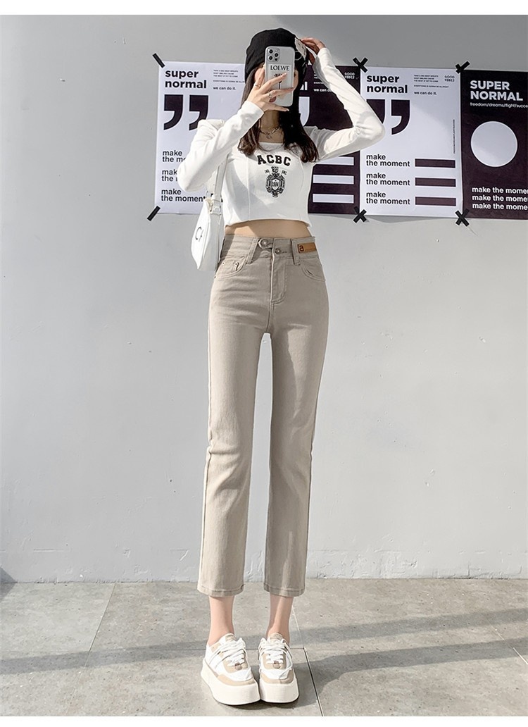 Autumn And Winter Stretch Fleece Ankle tied Straight Jeans Women's Cropped Pants Small Card Gray - Shop at LoveMi