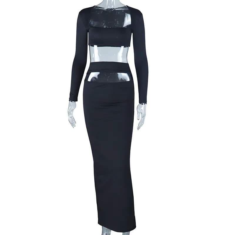 Women's Fashion Top And Skirt Set - Black