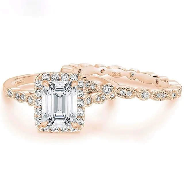 Silver Inlaid Rectangular Zircon Women's Silver Ring Rose Gold - Shop at LoveMi
