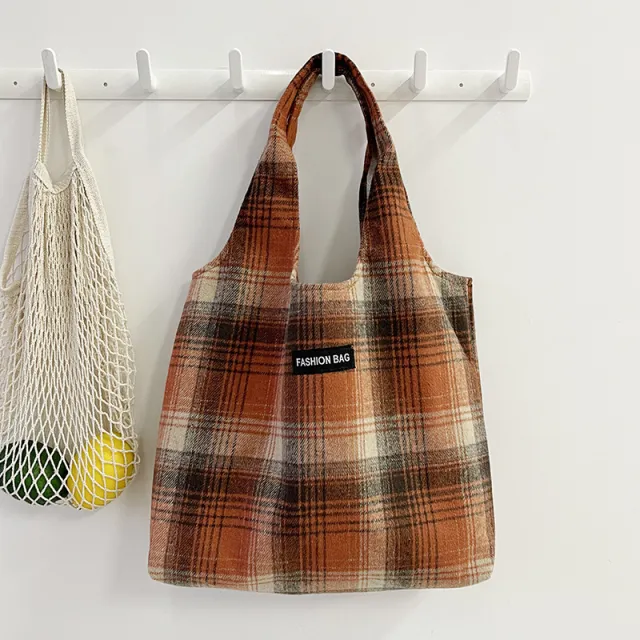 New Retro British Checked Canvas Bag Women Red - Shop at LoveMi