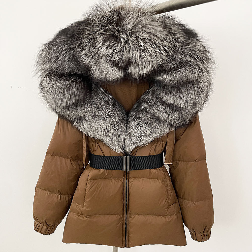 Oversized Real Fox Fur Collar Hooded White Duck Down Jacket - Image 5