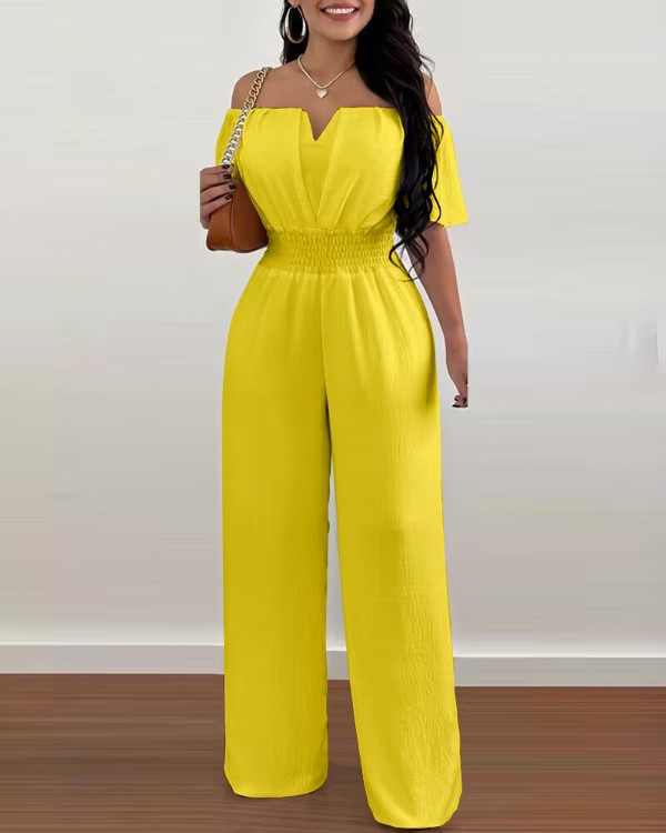 Women's Off-neck Waist Trimming Loose Straight Jumpsuit - Image 48