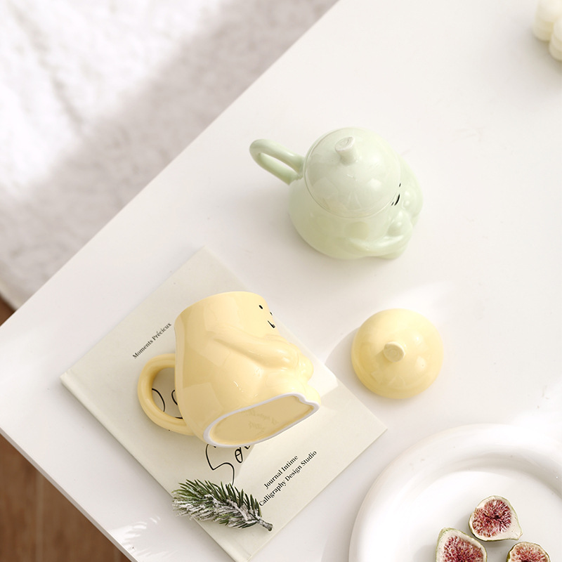 Hug Pear Water MugCeramic Mug Student Breakfast Milk Cup With Lid 4