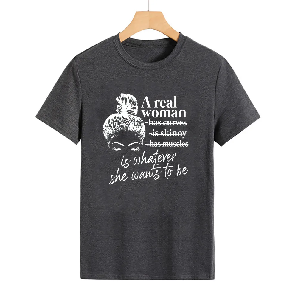 Letter Fashion Print Round Neck Short Sleeve T-shirt - Dark Grey