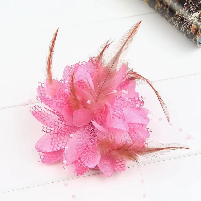 Dance Performance Hair Ring Wool Bead Line Fabric Handed Flower Bridal Headdress Pink - Shop at LoveMi