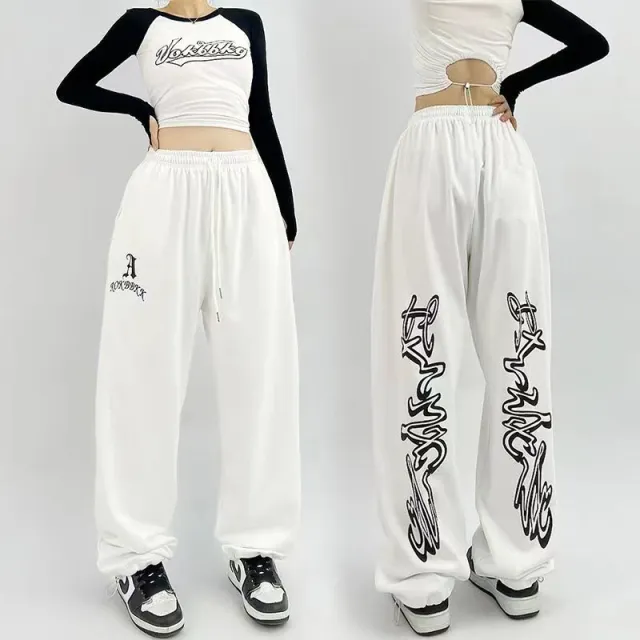 American Style Sports Loose Drawstring Design Sense Niche Hip Hop Pants White - Shop at LoveMi