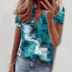 European And American Summer Ruffles Short Sleeve Slim Flower Print - Figure 1 - View 1